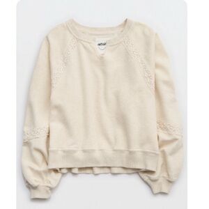 Aerie Hey Crochet Sweatshirt with Lace Detail - heather frost